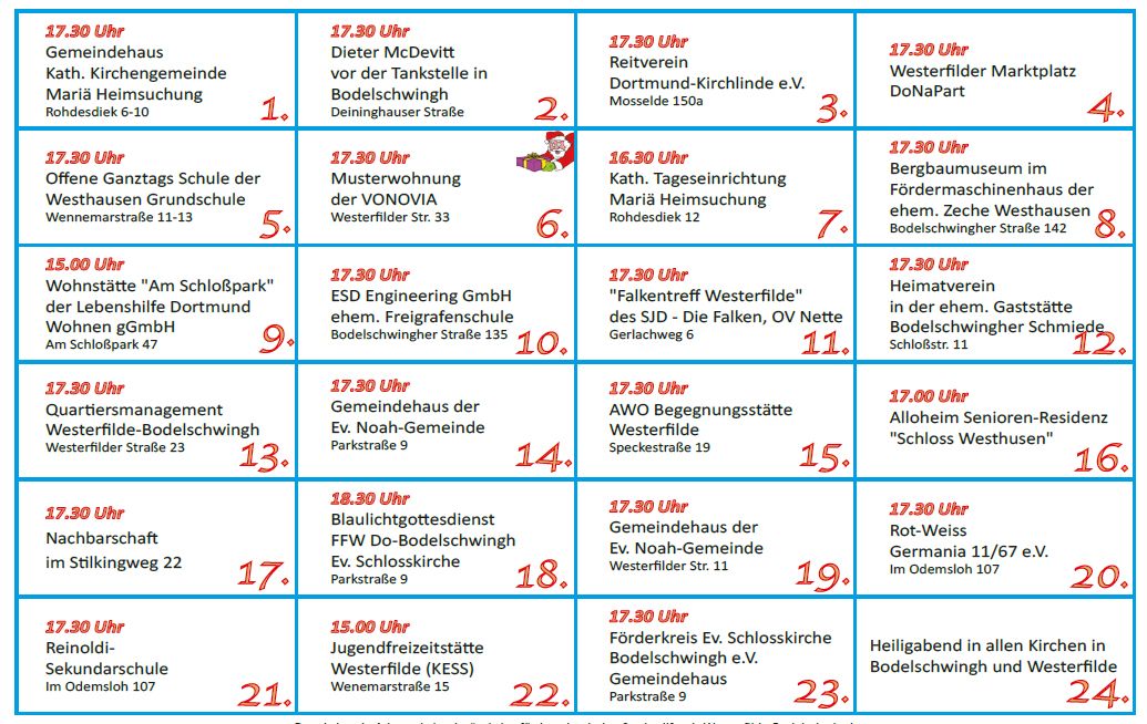 Der "Lebende Adventskalender" in Bodelschwingh und Westerfilde.